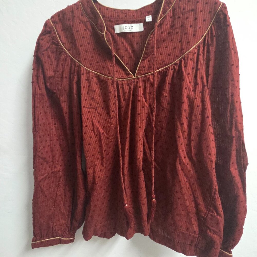 Trendy Flowy Long sleeve blouse-Joie-Size small-Maroon with Gold accent